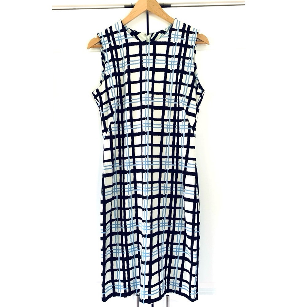 J. Mclaughlin Ponte Knit Shift Dress Geometric Plaid Sheath Career Comfy Size M